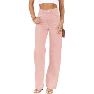 imageCicy Bell Womens High Waisted Jeans Boyfriend Baggy Straight Leg Casual Denim Pants with PocketsLight Pink