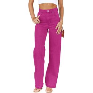 imageCicy Bell Womens High Waisted Jeans Boyfriend Baggy Straight Leg Casual Denim Pants with PocketsRose Red