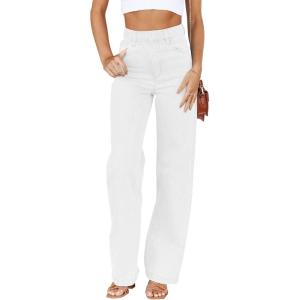 imageCicy Bell Womens High Waisted Jeans Boyfriend Baggy Straight Leg Casual Denim Pants with PocketsWhite