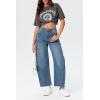 imageCicy Bell Womens Barrel Jeans 2024 Fall Baggy Boyfriend Ripped Cropped Raw Hem Denim PantsRaw Hem Blue