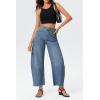 imageCicy Bell Womens Barrel Jeans 2024 Fall Baggy Boyfriend Ripped Cropped Raw Hem Denim PantsRaw Hem Blue