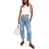 imageCicy Bell Womens Boyfriend Jeans Cropped Mid Rise Button Fly Trendy Ankle Harem Jeans with PocketsLight Blue