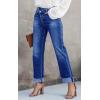 imageCicy Bell Womens High Waisted Crossover Jeans 2024 Straight Leg Stretch Casual Cuffed Denim Pants Blue