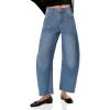 imageCicy Bell Womens Barrel Jeans 2024 Fall Baggy Boyfriend Ripped Cropped Raw Hem Denim PantsRaw Hem Blue