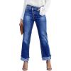 imageCicy Bell Womens High Waisted Crossover Jeans 2024 Straight Leg Stretch Casual Cuffed Denim Pants Blue