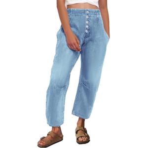 imageCicy Bell Womens Boyfriend Jeans Cropped Mid Rise Button Fly Trendy Ankle Harem Jeans with PocketsLight Blue