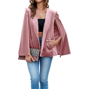 imageCicy Bell Womens Velvet Cape Blazer Jackets Casual Split Long Sleeve Open Front CoatPink