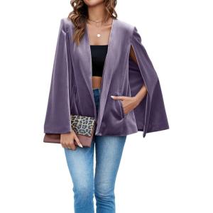 imageCicy Bell Womens Velvet Cape Blazer Jackets Casual Split Long Sleeve Open Front CoatPurple