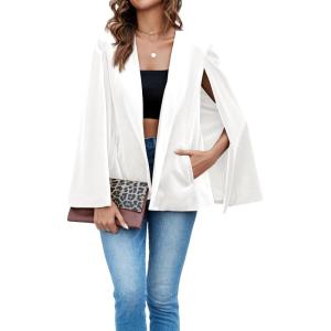 imageCicy Bell Womens Velvet Cape Blazer Jackets Casual Split Long Sleeve Open Front CoatWhite