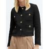 imageCicy Bell Womens Cropped Tweed Blazer Collarless Casual Business Suit Jacket Fall Elegant OuterwearBlack