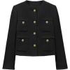 imageCicy Bell Womens Cropped Tweed Blazer Collarless Casual Business Suit Jacket Fall Elegant OuterwearBlack