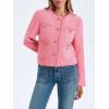 imageCicy Bell Womens Cropped Tweed Blazer Collarless Casual Business Suit Jacket Fall Elegant OuterwearPink