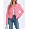 imageCicy Bell Womens Cropped Tweed Blazer Collarless Casual Business Suit Jacket Fall Elegant OuterwearPink