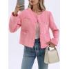 imageCicy Bell Womens Cropped Tweed Blazer Collarless Casual Business Suit Jacket Fall Elegant OuterwearPink