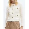imageCicy Bell Womens Cropped Tweed Blazer Collarless Casual Business Suit Jacket Fall Elegant OuterwearWhite