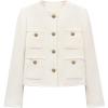 imageCicy Bell Womens Cropped Tweed Blazer Collarless Casual Business Suit Jacket Fall Elegant OuterwearWhite