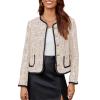 imageCicy Bell Womens Cropped Tweed Blazer Jackets Collarless Long Sleeve Work Business Casual OutfitsApricot