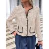imageCicy Bell Womens Cropped Tweed Blazer Jackets Collarless Long Sleeve Work Business Casual OutfitsApricot