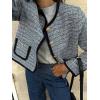 imageCicy Bell Womens Cropped Tweed Blazer Jackets Collarless Long Sleeve Work Business Casual OutfitsBlue