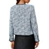 imageCicy Bell Womens Cropped Tweed Blazer Jackets Collarless Long Sleeve Work Business Casual OutfitsBlue