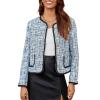imageCicy Bell Womens Cropped Tweed Blazer Jackets Collarless Long Sleeve Work Business Casual OutfitsBlue
