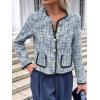 imageCicy Bell Womens Cropped Tweed Blazer Jackets Collarless Long Sleeve Work Business Casual OutfitsBlue