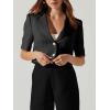 imageCicy Bell Womens Cropped Tweed Blazer Short Sleeve Casual Open Front Lapel Work Office Jacket CoatBlack