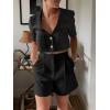 imageCicy Bell Womens Cropped Tweed Blazer Short Sleeve Casual Open Front Lapel Work Office Jacket CoatBlack