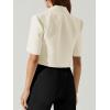 imageCicy Bell Womens Cropped Tweed Blazer Short Sleeve Casual Open Front Lapel Work Office Jacket CoatWhite