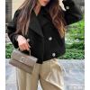 imageCicy Bell Womens Cropped Tweed Jackets Casual Double Breasted Long Sleeve Outerwear Open Front Loose Fit CoatsBlack