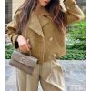 imageCicy Bell Womens Cropped Tweed Jackets Casual Double Breasted Long Sleeve Outerwear Open Front Loose Fit CoatsKhaki