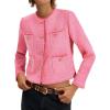 imageCicy Bell Womens Cropped Tweed Blazer Collarless Casual Business Suit Jacket Fall Elegant OuterwearPink