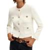 imageCicy Bell Womens Cropped Tweed Blazer Collarless Casual Business Suit Jacket Fall Elegant OuterwearWhite