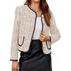 imageCicy Bell Womens Cropped Tweed Blazer Jackets Collarless Long Sleeve Work Business Casual OutfitsApricot
