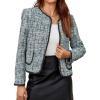 imageCicy Bell Womens Cropped Tweed Blazer Jackets Collarless Long Sleeve Work Business Casual OutfitsDark Green