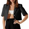 imageCicy Bell Womens Cropped Tweed Blazer Short Sleeve Casual Open Front Lapel Work Office Jacket CoatBlack
