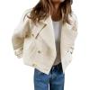imageCicy Bell Womens Cropped Tweed Jackets Casual Double Breasted Long Sleeve Outerwear Open Front Loose Fit CoatsApricot