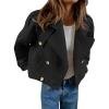 imageCicy Bell Womens Cropped Tweed Jackets Casual Double Breasted Long Sleeve Outerwear Open Front Loose Fit CoatsBlack
