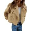 imageCicy Bell Womens Cropped Tweed Jackets Casual Double Breasted Long Sleeve Outerwear Open Front Loose Fit CoatsKhaki