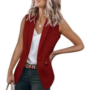 imageCicy Bell Womens Casual Blazer Short Sleeve Lapel Open Front Work Office JacketZburgundy