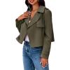 imageCicy Bell Womens Cropped Trench Coat Casual Long Sleeve Notched Lapel Blazer JacketArmy Green