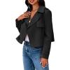 imageCicy Bell Womens Cropped Trench Coat Casual Long Sleeve Notched Lapel Blazer JacketBlack