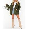 imageCicy Bell Womens Faux Suede Fringe Jacket Casual Blazer Long Sleeve Lapel Button Front Suit JacketsArmy Green