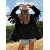 imageCicy Bell Womens Faux Suede Fringe Jacket Casual Blazer Long Sleeve Lapel Button Front Suit JacketsBlack