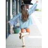 imageCicy Bell Womens Faux Suede Fringe Jacket Casual Blazer Long Sleeve Lapel Button Front Suit JacketsBlue