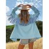 imageCicy Bell Womens Faux Suede Fringe Jacket Casual Blazer Long Sleeve Lapel Button Front Suit JacketsBlue