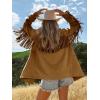 imageCicy Bell Womens Faux Suede Fringe Jacket Casual Blazer Long Sleeve Lapel Button Front Suit JacketsBrown