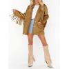 imageCicy Bell Womens Faux Suede Fringe Jacket Casual Blazer Long Sleeve Lapel Button Front Suit JacketsBrown