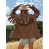 imageCicy Bell Womens Faux Suede Fringe Jacket Casual Blazer Long Sleeve Lapel Button Front Suit JacketsDark Brown