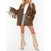 imageCicy Bell Womens Faux Suede Fringe Jacket Casual Blazer Long Sleeve Lapel Button Front Suit JacketsDark Brown